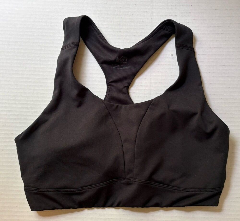 REI Co-Op Women's Black Sports Bra Active Pursuits Padded Racerback Bra MEDIUM